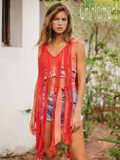 Apache Crop Top / Salmon Red