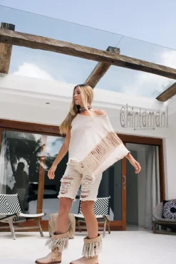 Asymmetric Ripped Top / Beige