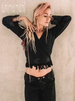 Atua Print Wrap Top / Black