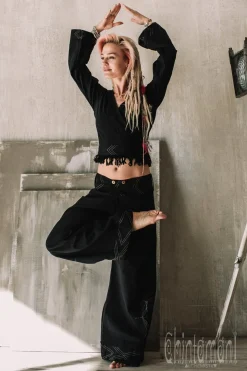 Atua Print Wrap Top / Black