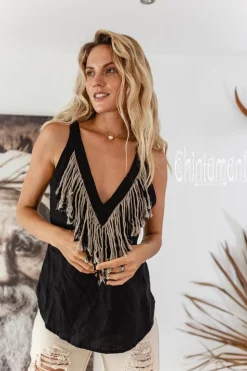 Backless Linen Top / Black