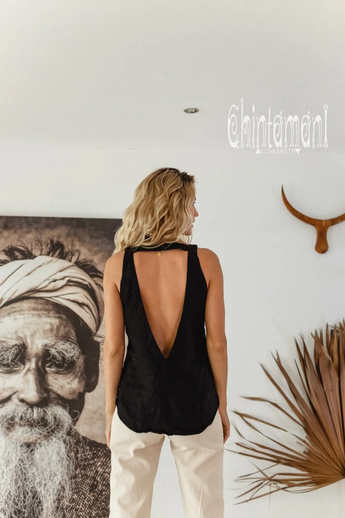 Backless Linen Top / Black