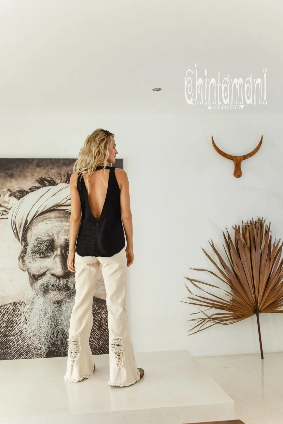 Backless Linen Top / Black