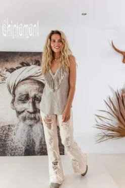 Backless Linen Top / Natural Gray