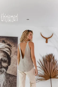 Backless Linen Top / Natural Gray