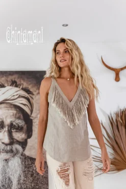 Backless Linen Top / Natural Gray