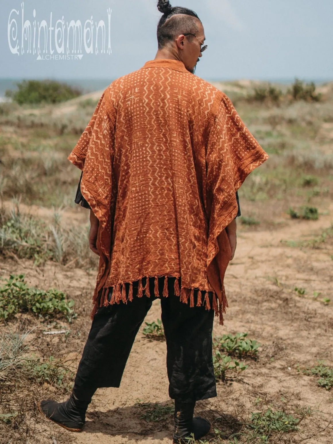 Block Print Poncho / Rust