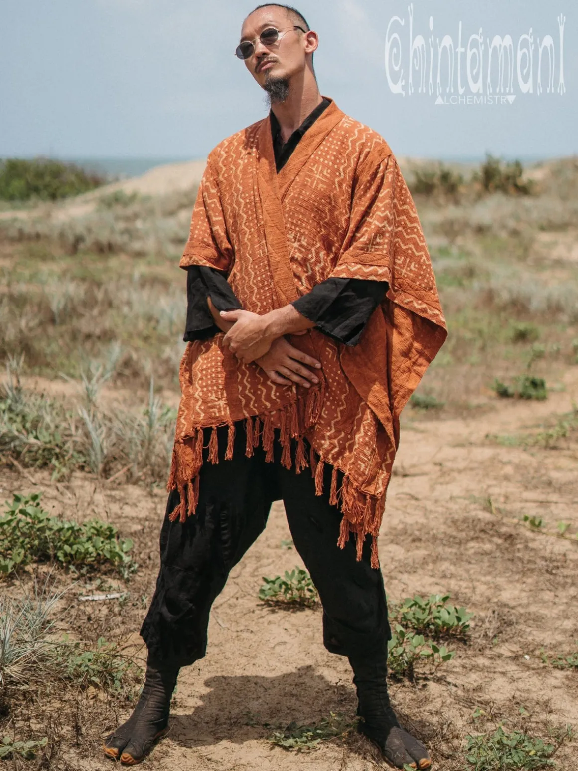 Block Print Poncho / Rust