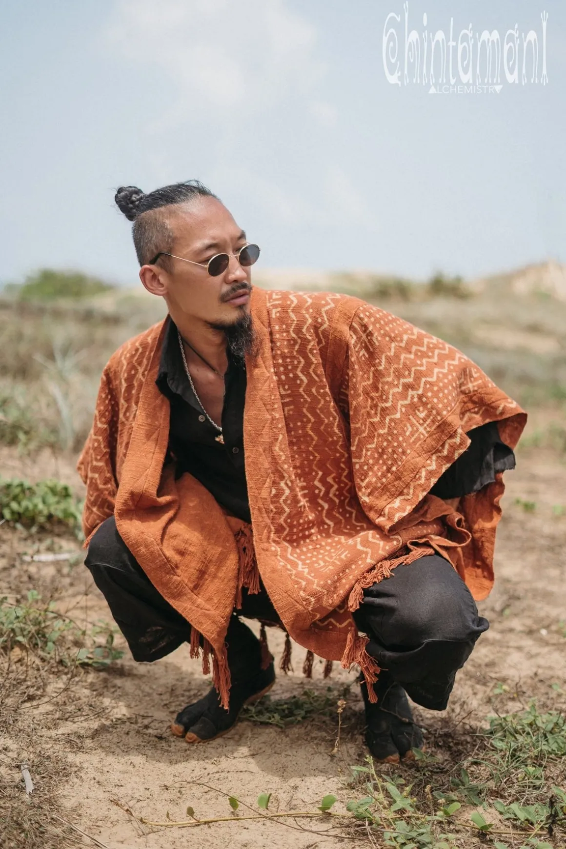 Block Print Poncho / Rust