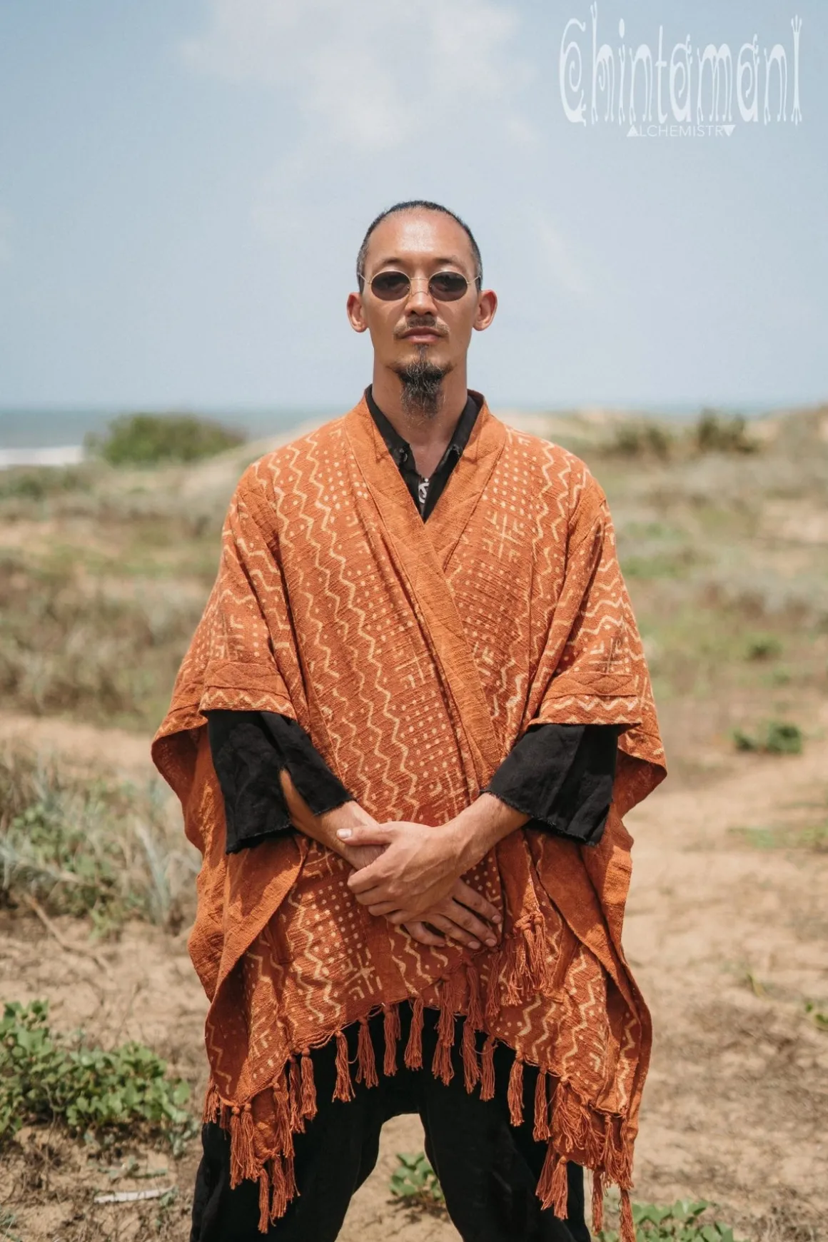 Block Print Poncho / Rust