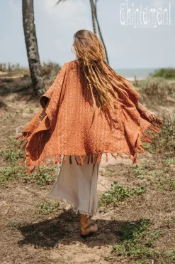 Block Print Poncho t / Rust