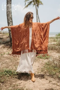 Block Print Poncho t / Rust