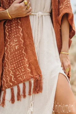 Block Print Poncho t / Rust