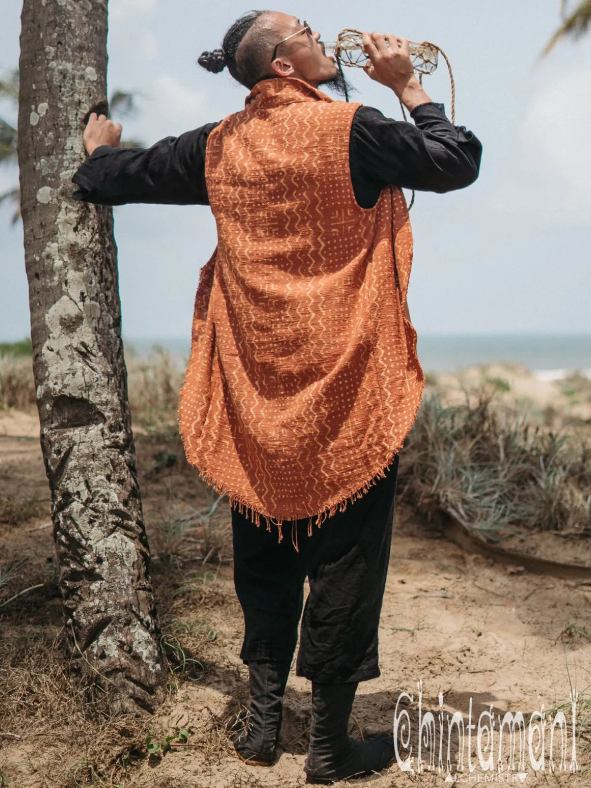 Block Print Vest Jacket / Rusty