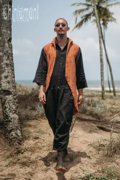 Block Print Vest Jacket / Rusty