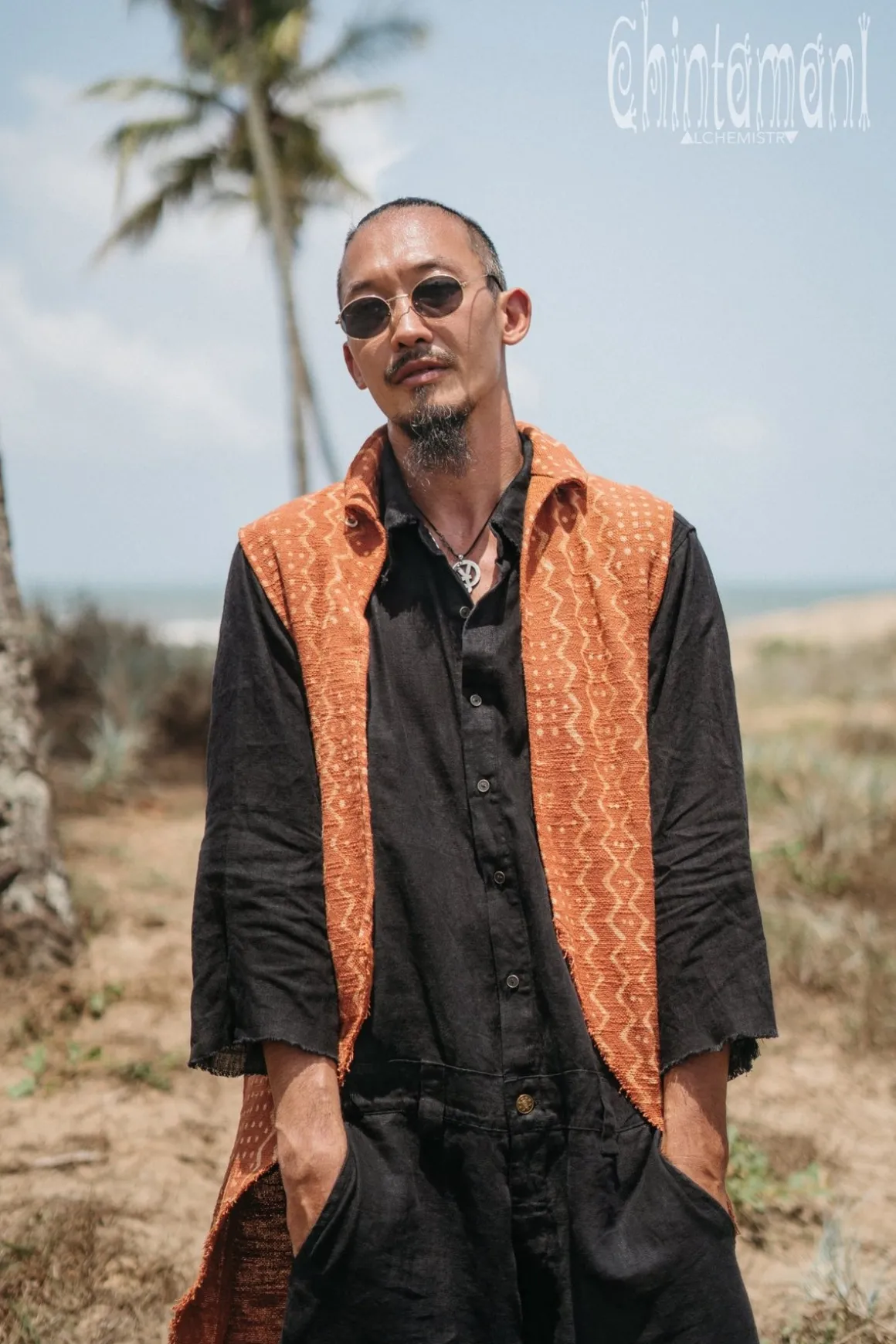 Block Print Vest Jacket / Rusty