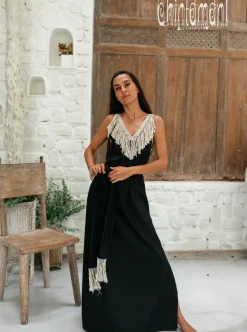 Boho Fringed Dress / Black