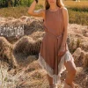 Corner Fringed Dress / Dusty Pink