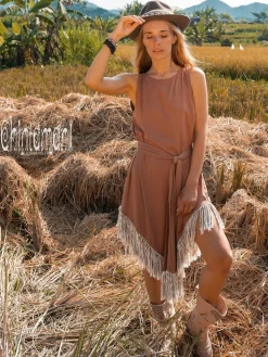 Corner Fringed Dress / Dusty Pink