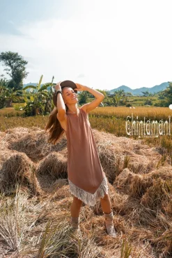 Corner Fringed Dress / Dusty Pink