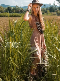 Corner Fringed Dress / Dusty Pink