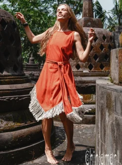 Corner Fringed Dress / Red Ochre
