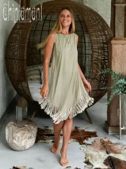 Corner Fringed Dress / Sage Green