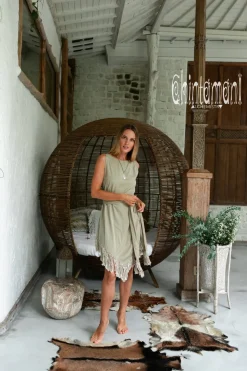 Corner Fringed Dress / Sage Green