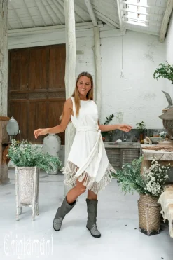 Cotton Corner Fringe Dress for Women / Off White