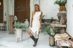 Cotton Corner Fringe Dress for Women / Off White