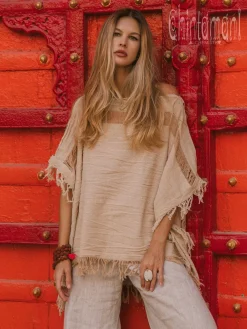 Cotton Poncho Top / Beige