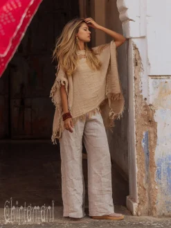 Cotton Poncho Top / Beige