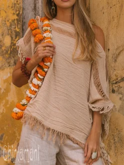 Cotton Poncho Top / Beige