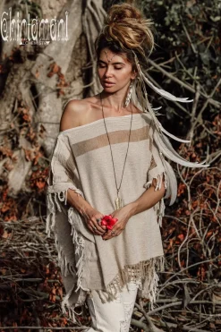 Cotton Poncho Top / Beige