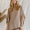 Cotton Poncho Top / Coffee