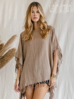 Cotton Poncho Top / Coffee