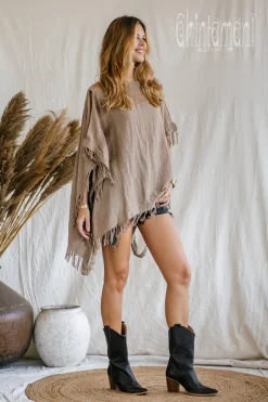 Cotton Poncho Top / Coffee
