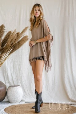Cotton Poncho Top / Coffee