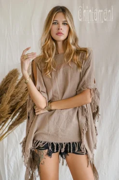 Cotton Poncho Top / Coffee