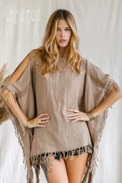 Cotton Poncho Top / Coffee