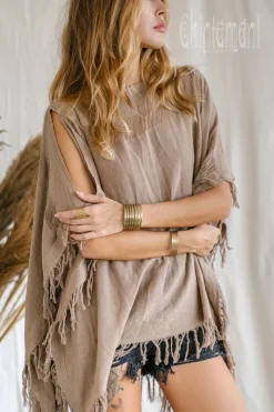 Cotton Poncho Top / Coffee