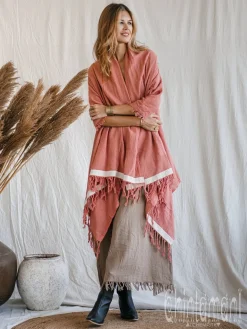 Cotton Sleeves Shawl / Pink