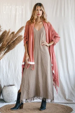 Cotton Sleeves Shawl / Pink