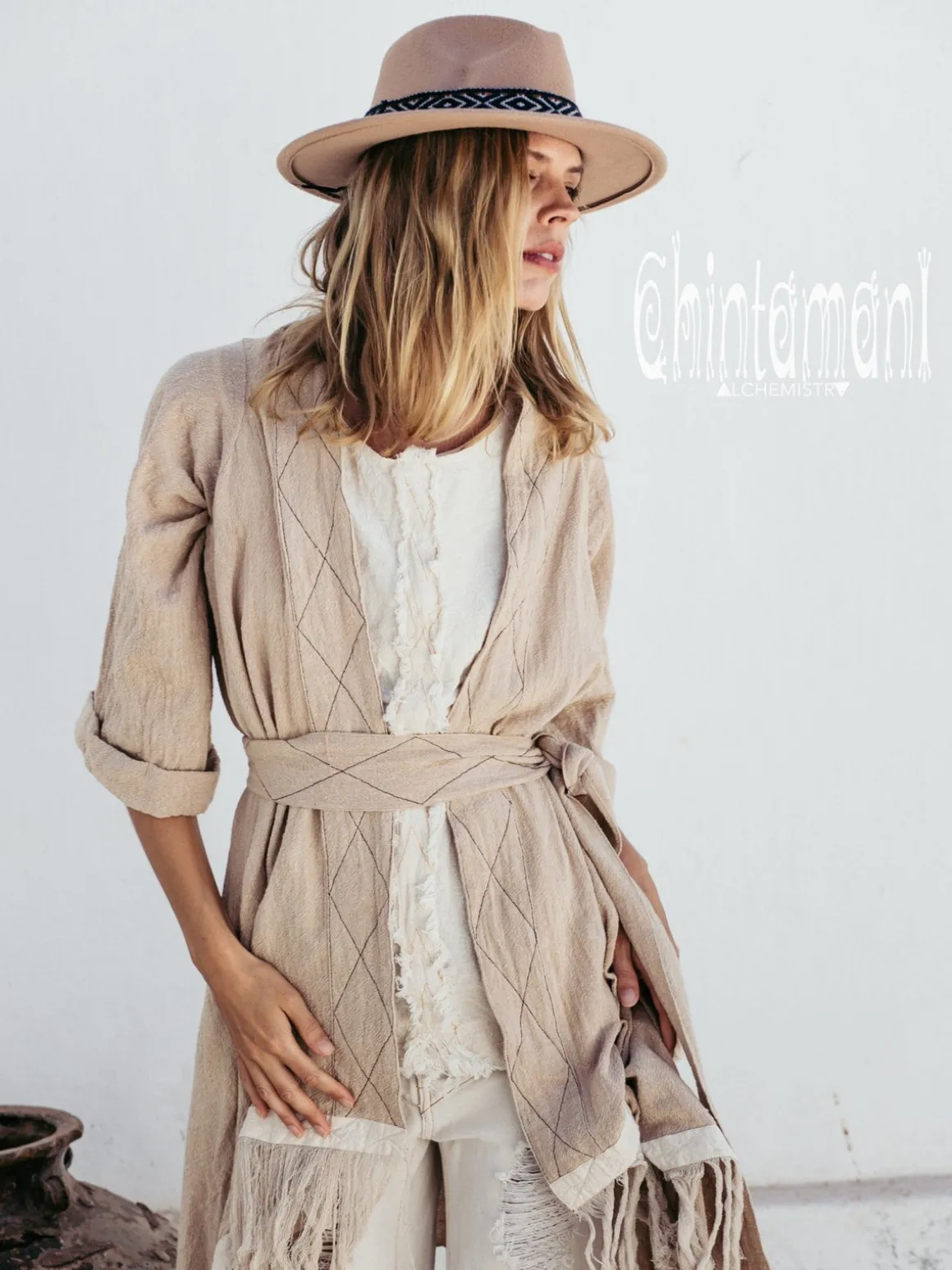 Cotton Wrap Cardigan / Beige