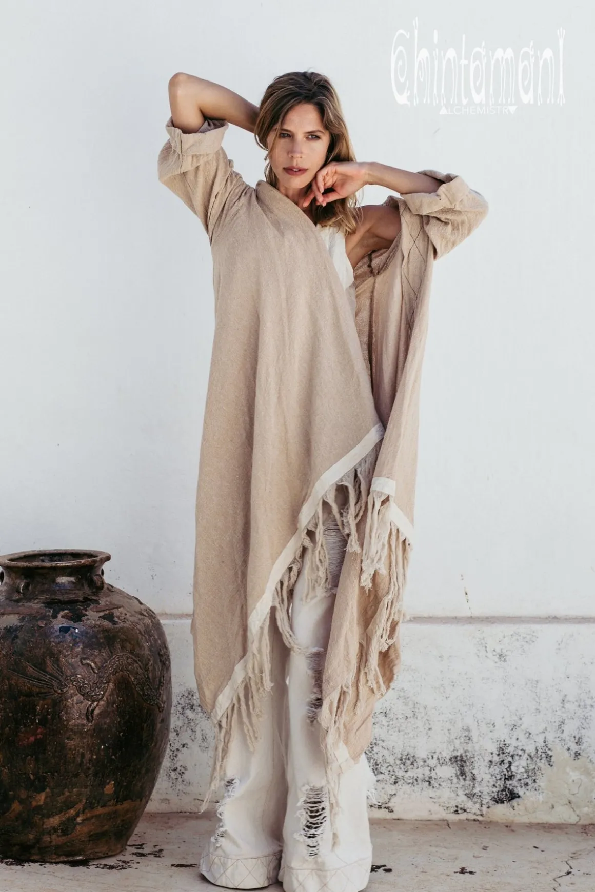 Cotton Wrap Cardigan / Beige