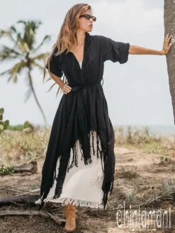 Cotton Wrap Cardigan / Black