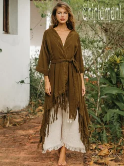 Cotton Wrap Cardigan / Brown