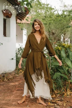 Cotton Wrap Cardigan / Brown