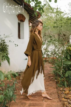 Cotton Wrap Cardigan / Brown