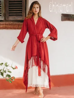 Cotton Wrap Cardigan / Red Ochre